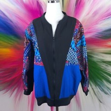 Vtg 80s Silver Threads Jacket Womens 2x Colorful Patchwork Look  Dolman Sleeve