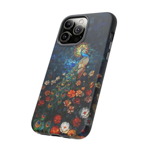 For iPhone, Galaxy, Pixel Phone Case Cover - Blue Stained Glass Peacock Flower - Picture 58 of 242