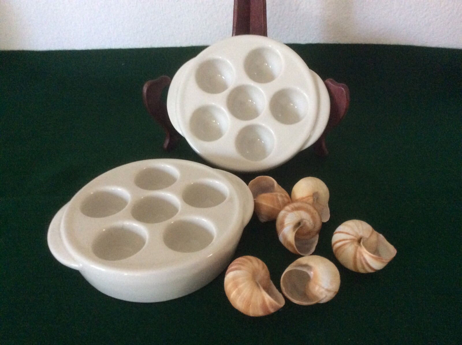 Hall White Stoneware Escargot Serving Baking Dish 1154, Made in USA