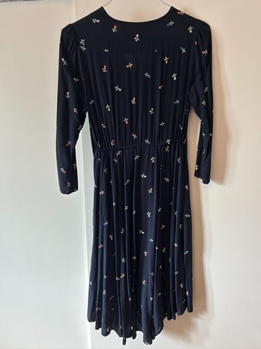 NWTAnthropologie 11 1 TYLHO Floral Tie Neck Navy 3/4 Sleeve A Line Midi Dress S - Picture 5 of 5