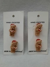 4 JHB International Novelty Buttons ~ Santa Hat Teddy Bear Caroler ~ On Cards