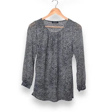 Grey Sheer Balloon Sleeves Chiffon Blouse Top Size S