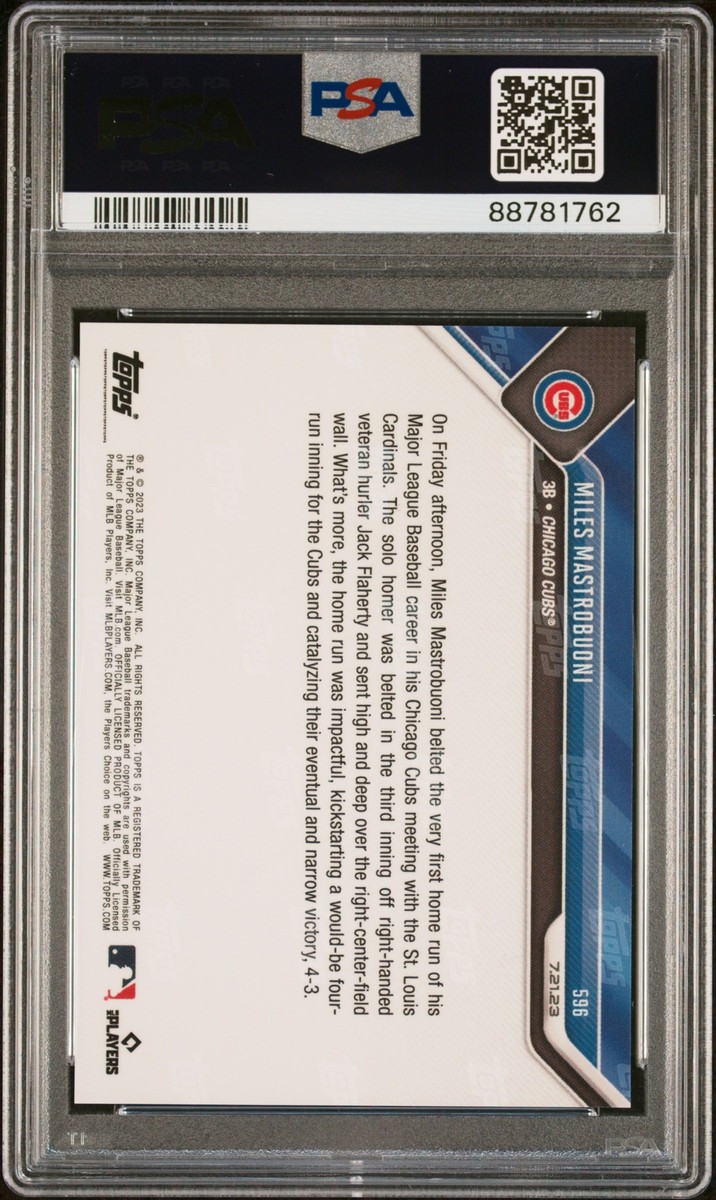 2023 Topps Now #596 Miles Mastrobuoni Blue #/49 RC PSA 10