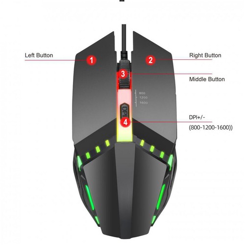 Przewodowa mysz do gier 1600 DPI Ergonomiczna mysz Mysz optyczna RGB 4 przyciski - Zdjęcie 10 z 13