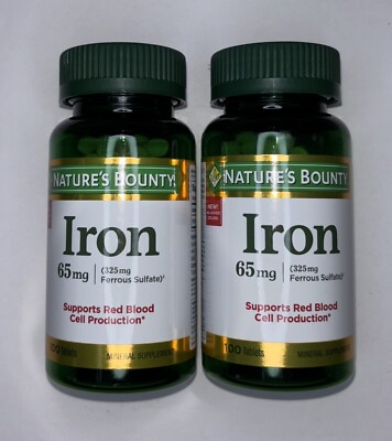 Nature s Bounty Iron Supplement, 65mg, 100 Tablets Exp 3/28+ Lot Of 2