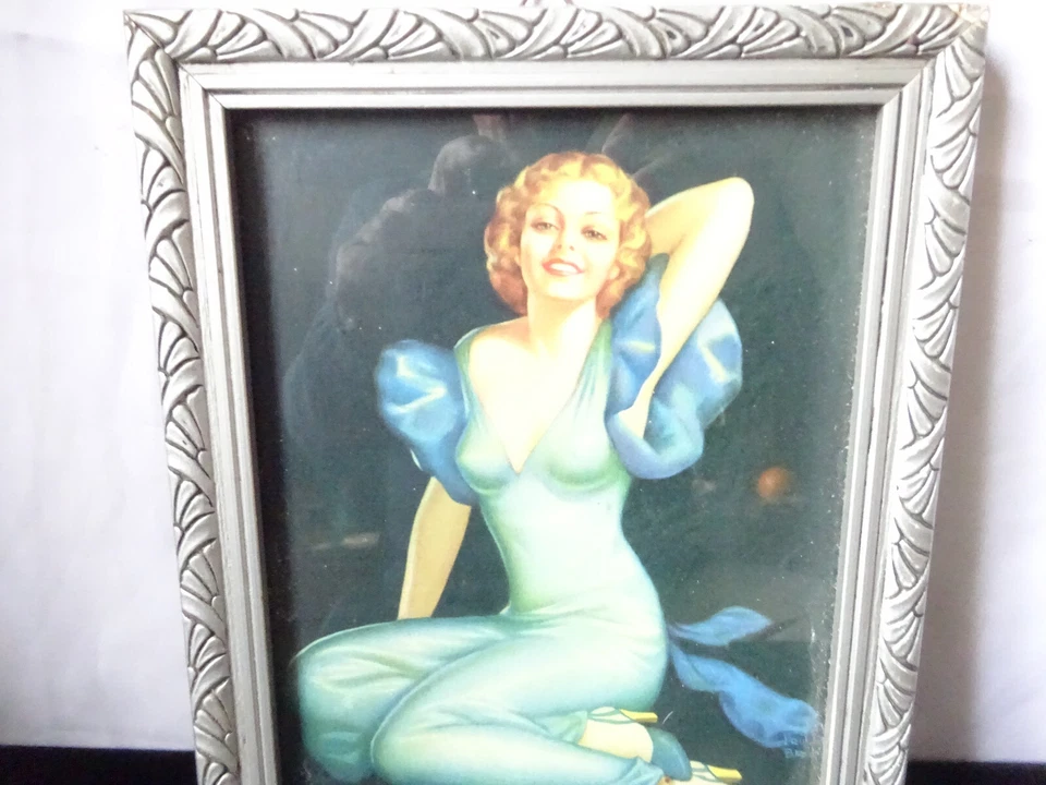 Beau cadre Art déco 1925 + vitre avec image de femme. - Photo 3/4