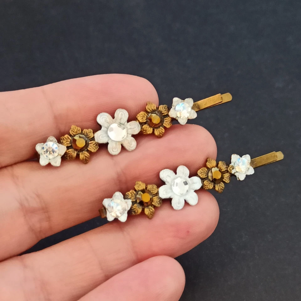 Horquilla Michal Negrin Oro Blanco Lote 2 Correas Florales Par Cristales Regalo Novia Foto 3 de 4