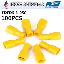 100x Copper PVC 12-10AWG Fully Female Spade Insulated Terminals Crimp Connector