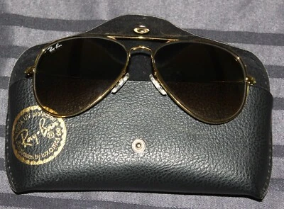 Lunettes de Soleil RAY-BAN Collection "Aviator" Dorées + Etui + Boîte - Photo 1/4