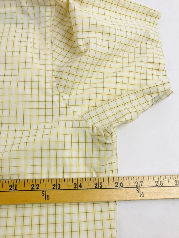 Van Heusen Shirt Men's Size XL 17-17.5 Yellow White Check Button Up Short Sleeve - Image 4 of 4