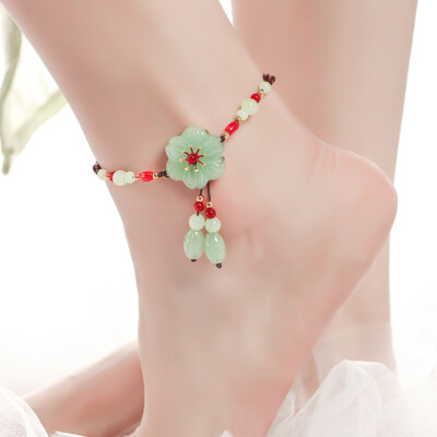 Jade Flower Anklets for Women Gemstone Green Charms Gifts Natural Jewelry  Stone