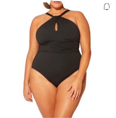 BLEU BY ROD BEATTIE Urban Goddess Keyhole High Neck One-piece Swimsuit Size 20W