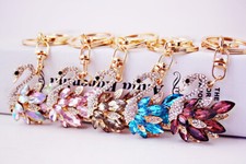 Colourful Swan Animals Bird Crystal Diamante Bag Charms Handbag Keyrings Pendant