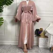 Women Abaya Muslim Open Cardigan Maxi Dress Dubai Kaftan Ramadan Islamic Dress