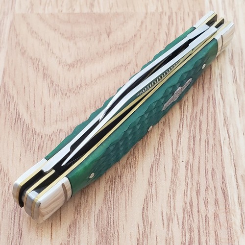 Rough Ryder Gunstock Stockman Pocket Knife Stainless Blades Green Bone Handle - Picture 10 of 12