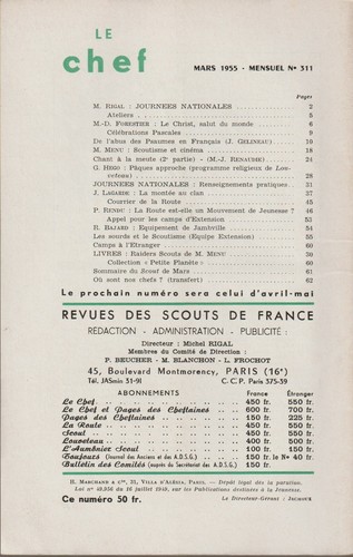 Revue Le chef - les scouts de france, n°311. Mars 1955 - Picture 2 of 2