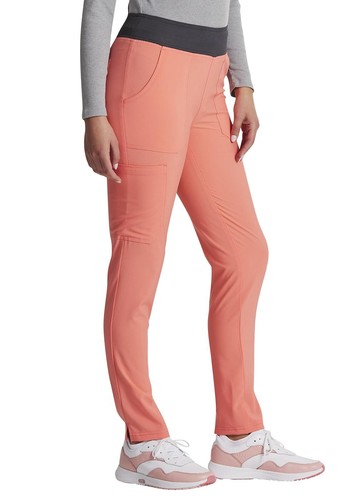 Women Scrub Pant L Mid Rise Leg Pull-on DK090P, L Petite, Ravishing Coral/Pewter - Picture 7 of 8
