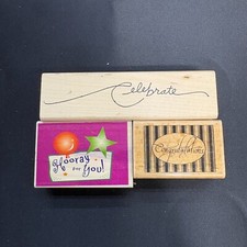 Vintage Lot of 3 Congratulations Celebrate Wood Rubber Stamp Crafts