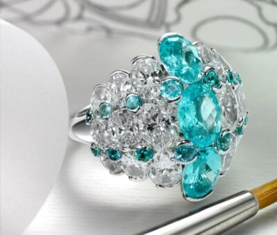 Exclusive 7.05TCW Paraiba Tourmaline & Simulated Sapphire Wedding Ring For Women
