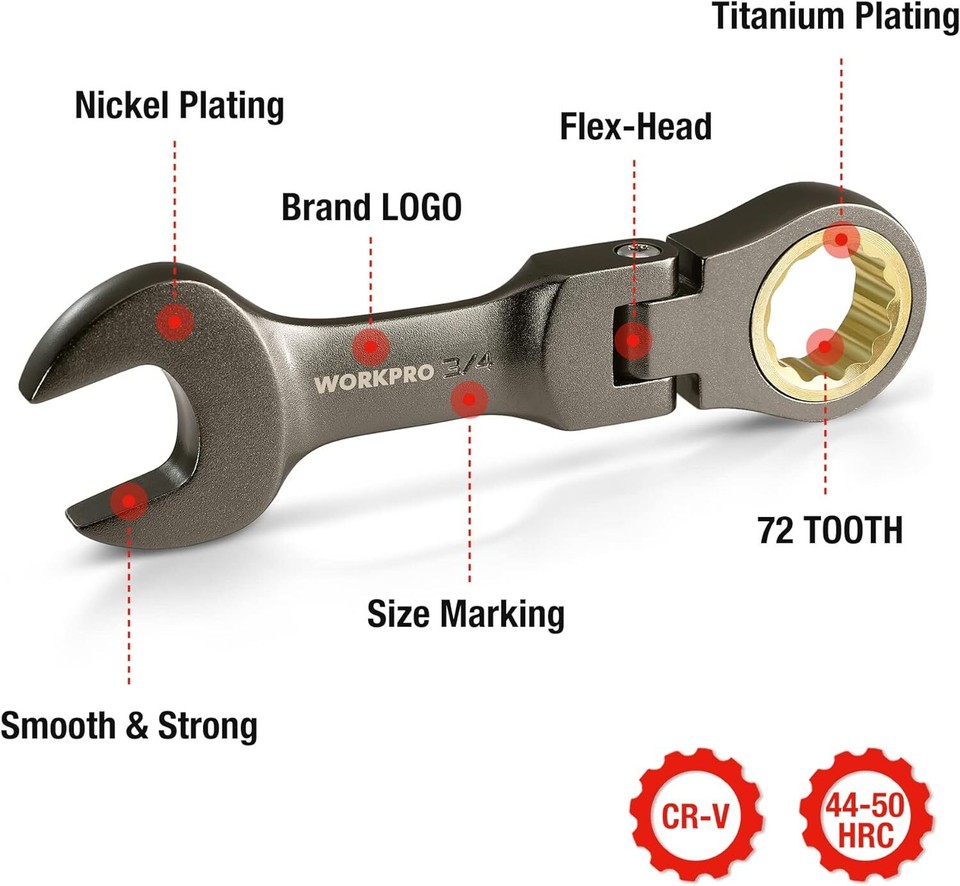 SPEEDWOX 8PC Stubby Ratcheting Wrench Set Metric 9-17mm - Flex Head Design