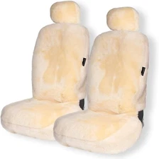 Ivory Genuine Sheepskin Seat Cover 2 Pk Universal Fit Car Full Seat Furry Cover