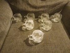 set of 6 Nestle Nescafe World Globe Etched Glass Coffee Mugs Cups And 1 Creamer.