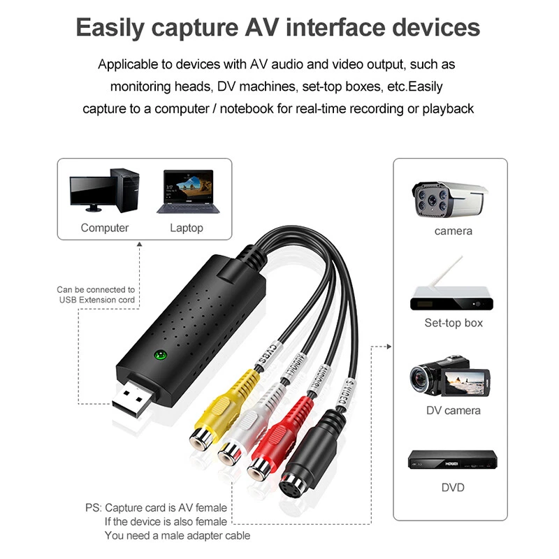 USB 2.0 Audio TV Video VHS to DVD VCR PC DVR HDD Converter Adapter Capture Card - Image 2 of 4