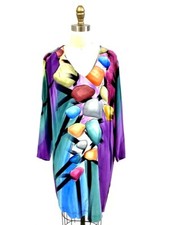 Yolanda Lorente VTG 1980s Womens Silk Shift Dress Hand Painted Art to Wear M