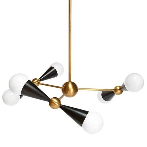 Caracas 6-Light Chandelier- Brass 6 Light Chandelier- Mid Century Light Brass - Picture 5 of 10