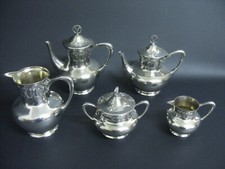 WMF Jugendstil seltenes Kaffee/Teeservice 5 Teile Straußenmarke versilbert I/O