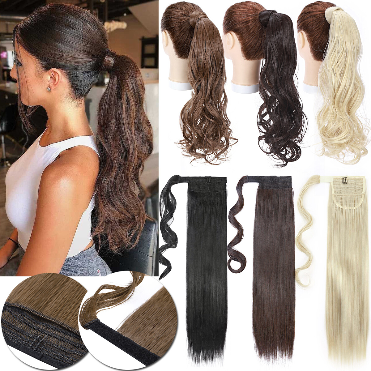 Pferdeschwanz Haarverlängerung Clip-in, 43 Cm Wellig Mittelblond – Synthetisch & Hitzebeständig