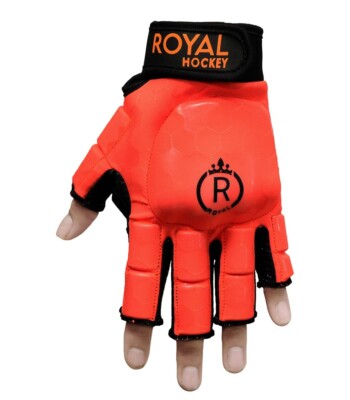 Field Hockey Gloves, Fingerless Design, Red and Black