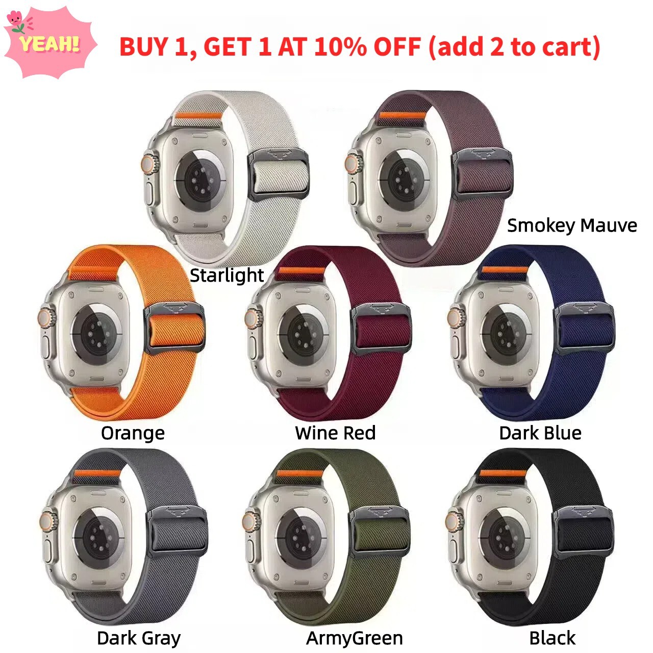 Nylon bull head buckle strap for Apple Watch 10 9 8 7 6 5 SE 40/41/42/44/46/49mm