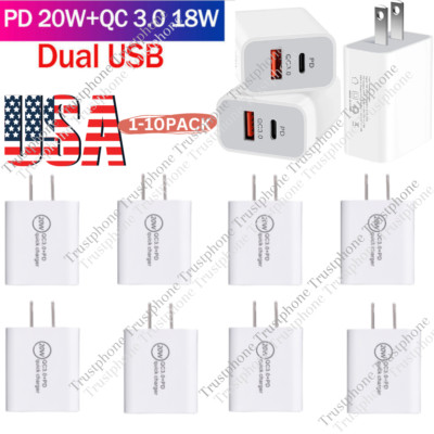 20W Dual USB Type-C Wall Fast Charger PD Power Adapter For iPhone 14 13 12 8 Lot