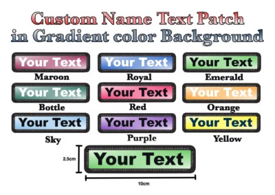 CUSTOM Name Text Numbers in Gradient Background on  Iron On  Print Patch   si...