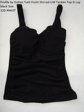 Profile by Gottex Tutti Frutti Shirred UW Tankini Top D cup black Size 32D NWOT