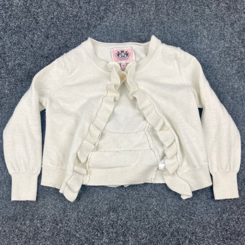 Y2K Juicy Couture Cream Ruffle Cardigan Sweater Womens XS Peplum Alpaca