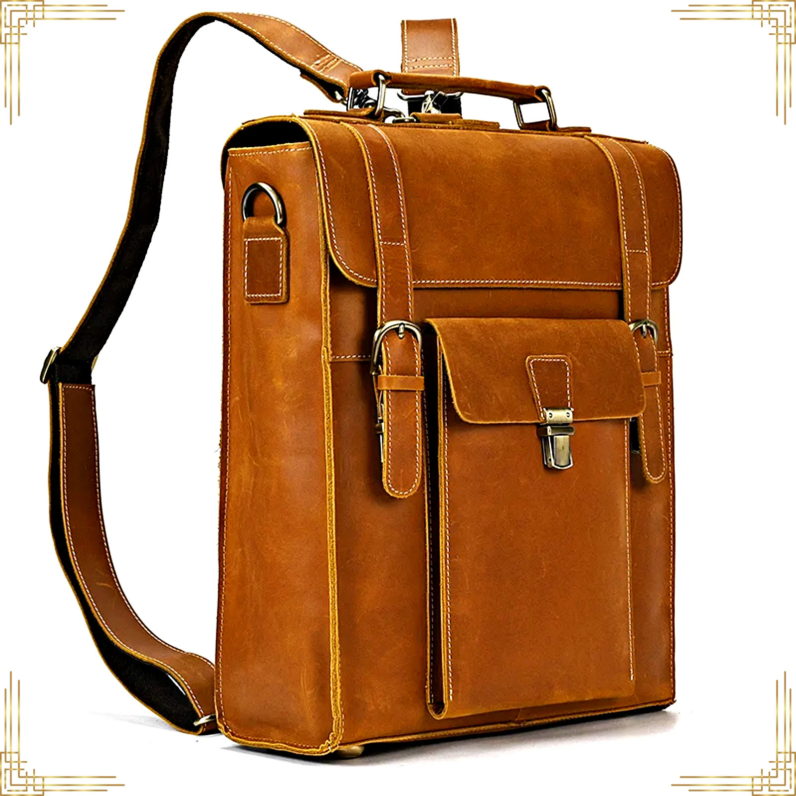 Luxury GENUINE LEATHER Womens Vintage Bag Solid Large Capacity Laptop Backpack