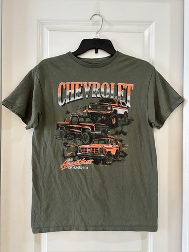 Chevrolet The Heartbeat Of America Off-Road Trucks Olive Green Graphic T-medium