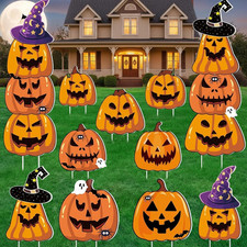 12 Pcs Halloween 16 Pumpkin Ghost Yard Signs with Witch Hat Outdoor