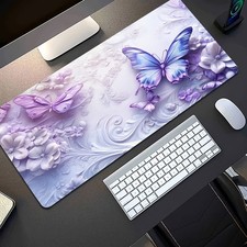 40 90cmLarge Extended Mouse Pad Desk Mat - Purple Butterfly Floral design with