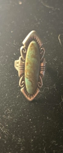 Vintage Ring Sterling Silver Engraved Turquoise Stone Size 6.5