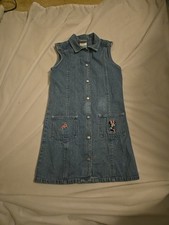 Vintage Disney Store Girl's Denim Dress Jumper Sz 7/8 Minnie Mouse