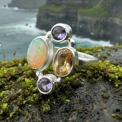 Ladies Statement Ring Boho Opal Wiccan Pagan Ring 925