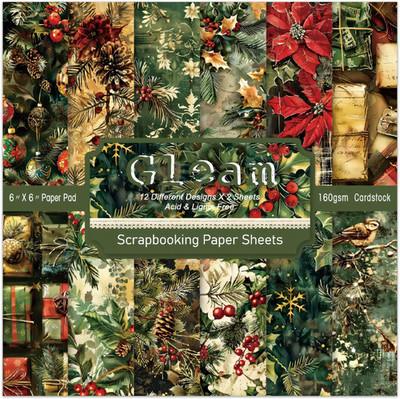 Christmas Origami Scrapbooking Paper Pad - 6X6In 24 Sheets Aesthetics Patterns D