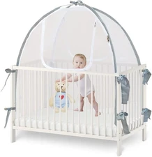 Baby Crib Tent Safety Net, Durable Strong Self-Locking Zippers, Protects from...