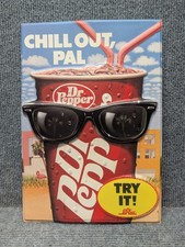 VINTAGE 1987 DR PEPPER 9x13 PLASTIC ADVERTISEMENT SIGN CHILL OUT PAL SUNGLASSES