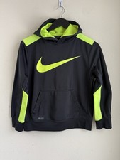 NIKE Dri-Fit Hoodie Youth Large Black  Neon Sweatshirt Color Block Swoosh