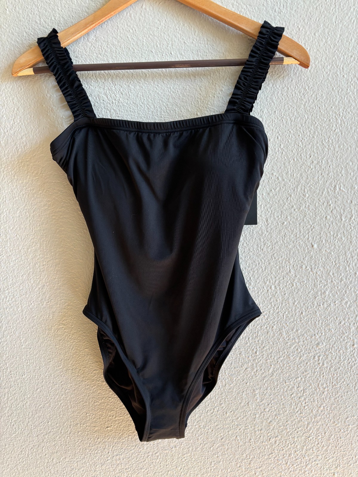 NWT Kate Spade Square Neck Ruffle One-Piece Black Swimsuit Womens Sz Small