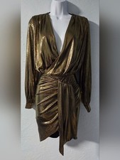 House of CB Alvona Metallic Bronze Drape Mini Dress - XS